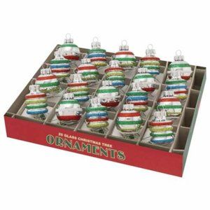 Shiny Brite Holiday Splendor Silver Stripe Shapes Mini Ornament Set 20 1.25"